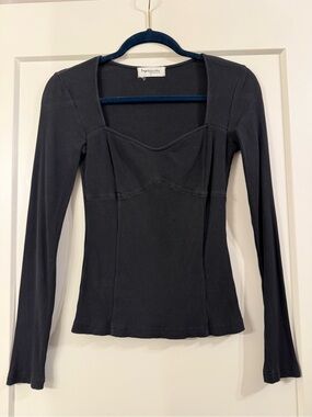 Impressions Sweetheart Ribbed Long-Sleeve Top in Charcoal
